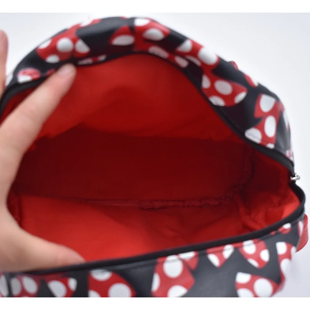 DISNEY PARKS Minnie Mouse Bows Mini Backpack Bag - Black & Red - Faux Leather